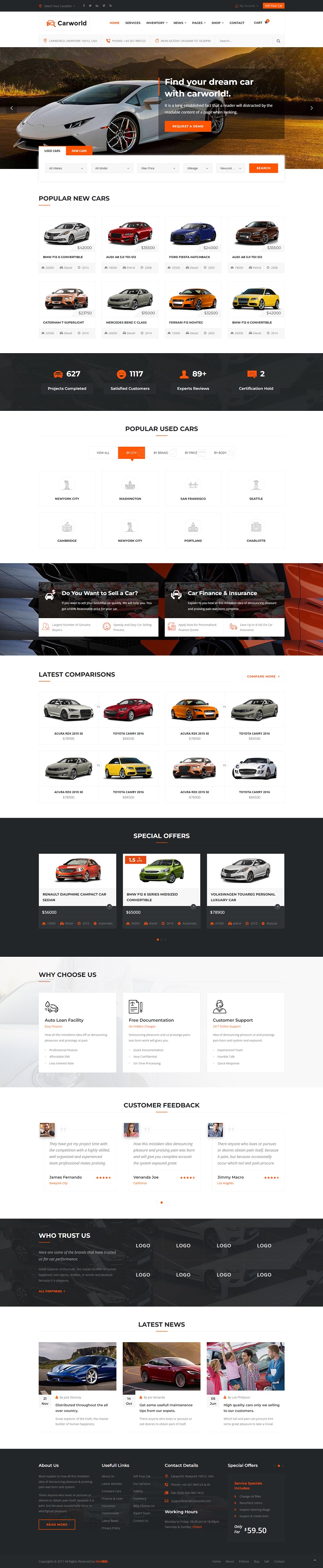 （自适应手机端）橙色大气Bootstrap响应式汽车销售4S店网站静态源码html模板